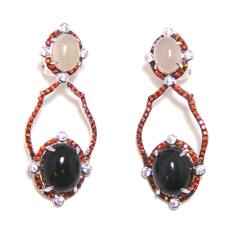 Gold Obsidian &amp; Gray Agate Earrings, 925 Sterling Silver