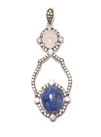Natural Sodalite &amp; Rose Quartz Pendant, 925 Sterling Silver