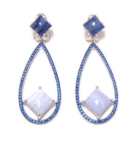 Sodalite and Blue Lace Agate Drop Earrings, 925 Sterling Silver