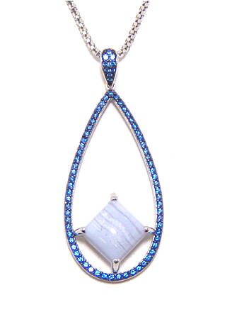 Blue Lace Agate Drop Pendant, 925 Sterling Silver