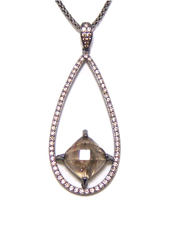 Smoky Quartz Drop Pendant, 925 Sterling Silver