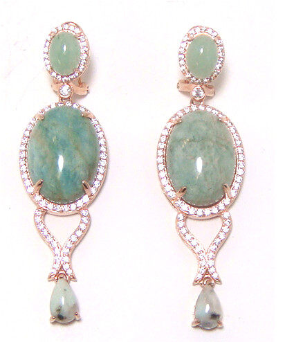 Amazonite & Jade Earrings, 925 Sterling Silver