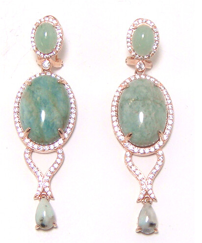 Amazonite &amp; Jade Earrings, 925 Sterling Silver