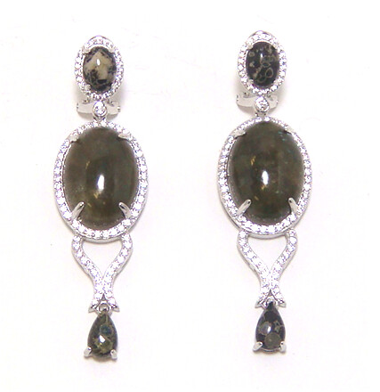 Labradorite &amp; Serpentine Earrings, 925 Sterling Silver