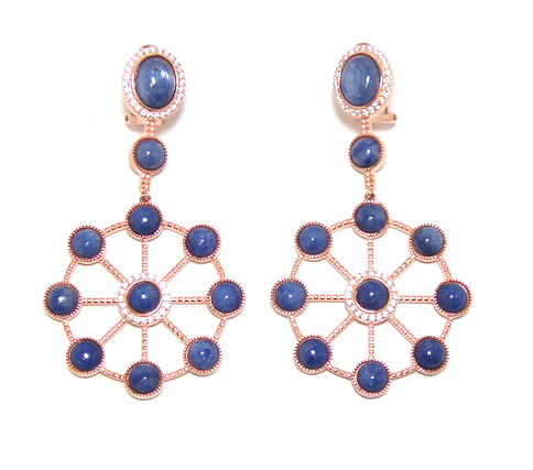 Kyanite &amp; Sodalite Circle Dangle Earrings, 925 Sterling Silver