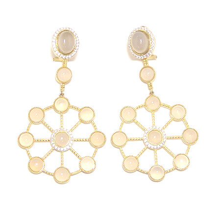 Yellow &amp; Gray Agate Circle Dangle Earrings, 925 Sterling Silver