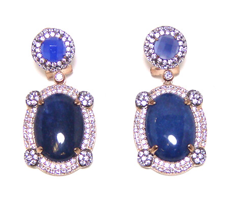 Blue Jade Oval Shape Dangle Earrings, 925 Sterling Silver