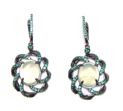 Green Agate Emerald Color dangle Earrings, 925 Sterling Silver