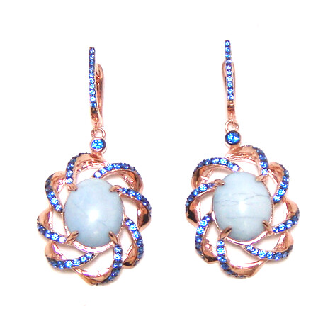 Turquoise, Tanzanite Color dangle Earrings, 925 Sterling Silver