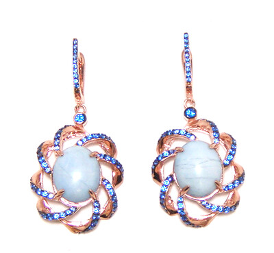 Turquoise, Tanzanite Color dangle Earrings, 925 Sterling Silver