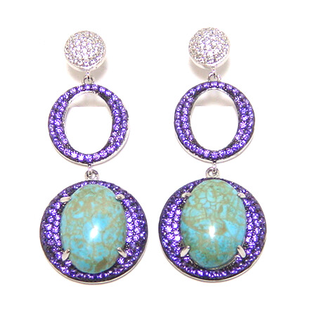 Reconstructed Turquoise Dangle Earrings, 925 Sterling Silver