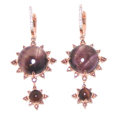 Red Tiger&#39;s Eye Dangle Earrings, 925 Sterling Silver