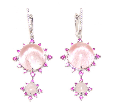 Pink Water Melon Agate Dangle Earrings, 925 Sterling Silver