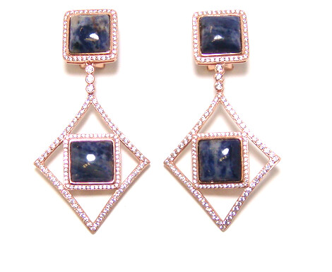 Sodalite Drop Earrings Rose Gold Over 925 Silver w/ lab created sapphire 2.5 Ct DEW Canari Jewels