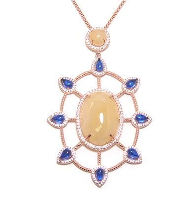 Peach Agate Pendant Necklace Rose Gold Over 925 Silver w/ Lab Created Sapphire 3&quot; Canari Jewels