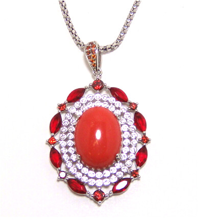 Shell Sea Coral, Garnet, Opal Dangle Necklace, Pendant, 925 Sterling Silver