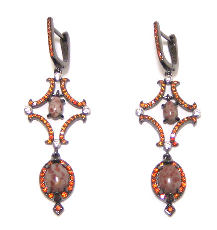Muscovite Mica Flake Dangle Earrings, 925 Sterling Silver, Black Gold
