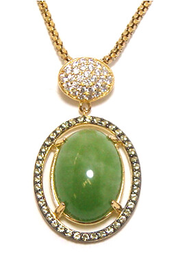 Green Agate Dangle Pendant, 925 Sterling Silver, Yellow Gold