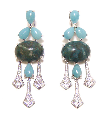 Mica Garnet &amp; Amazonite Dangle Earrings, 925 Sterling Silver, Platinum Embraced
