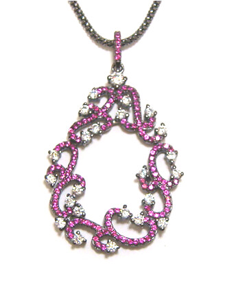 Simulated Diamond Ruby Dangle Pendant, Necklace, 925 Sterling Silver, Black Gold