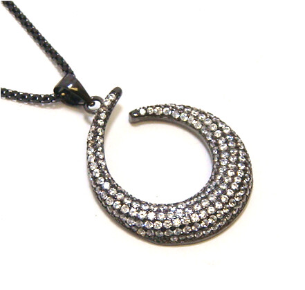 Simulated Pave Diamond Drop Dangle Pendant, Necklace, 925 Sterling Silver, Black Gold