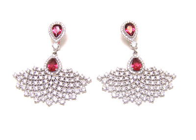 Simulated Diamond &amp; Ruby Dangle Earrings, 925 Sterling Silver, Platinum