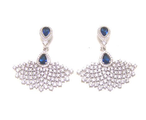 Simulated Diamond &amp; Sapphire Dangle Earrings, 925 Sterling Silver, Platinum