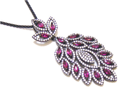 Simulated Diamond Ruby Dangle Pendant, Necklace, 925 Sterling Silver, Black Gold
