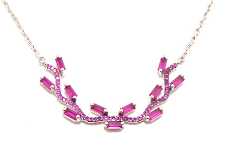 Simulated Ruby Bar Necklace, 925 Sterling Silver, Platinum Embraced