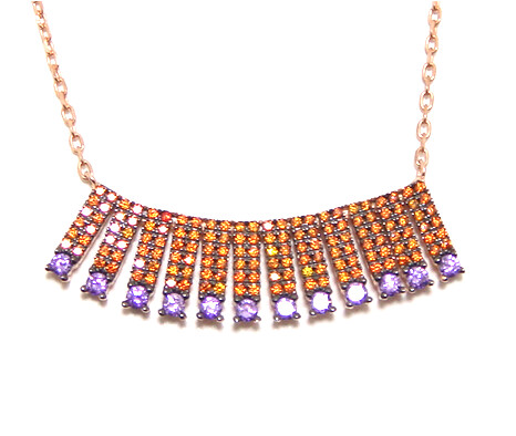 Simulated Garnet Amethyst Bar Necklace, 925 Sterling Silver, Rose Gold