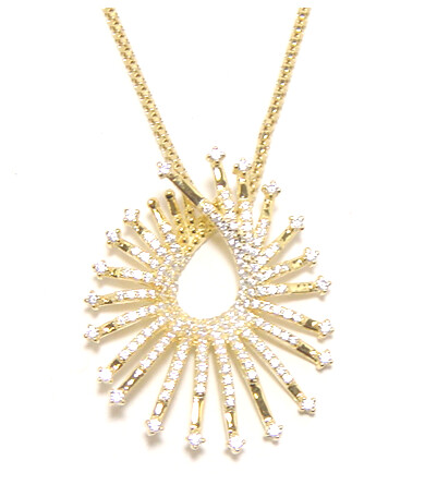 Simulated Diamond Pendant 925 Sterling Silver, Yellow Gold