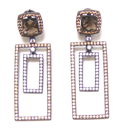 Smoky Quartz Geometric Dangle Earrings in Sterling Silver &amp; black Gold