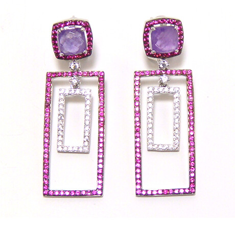 Amethyst Geometric Dangle Earrings in Sterling Silver &amp; Platinum Embraced