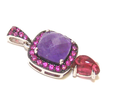 Square-Shaped Natural Amethyst Pendant in Sterling Silver with Platinum Plate