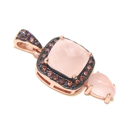 Square-Shaped Natural Amethyst Pendant in Sterling Silver with Rose Gold Plate