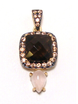 Square-Shaped Natural Smoky Topaz Pendant in Sterling Silver with Yellow Gold Plate