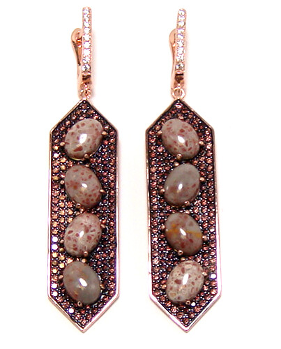 Prongs-Set Autumn Jasper Linear Four Stone Drop Earrings in Sterling Silver, Rose Gold Plate