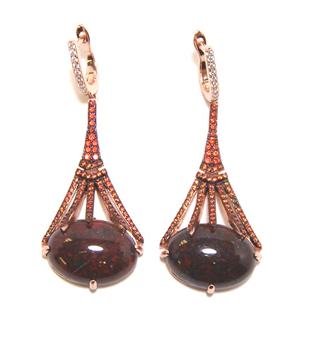 Red Jasper Antique Classy Drop Earrings, 925 Sterling Silver, Black Gold