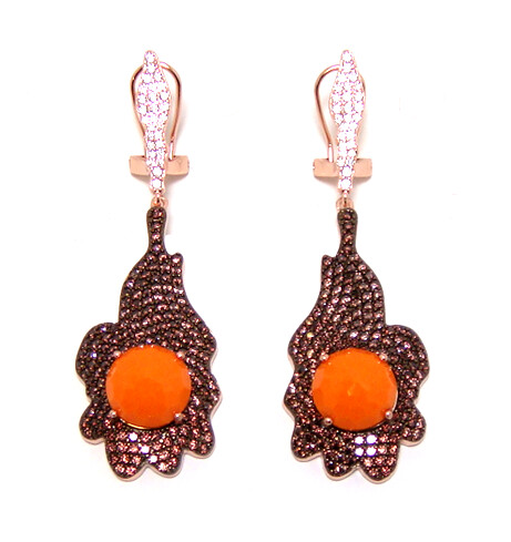 Simulated Coral And Diamond Drop Earrings, 925 Sterling Silver, Rose Gold Plate