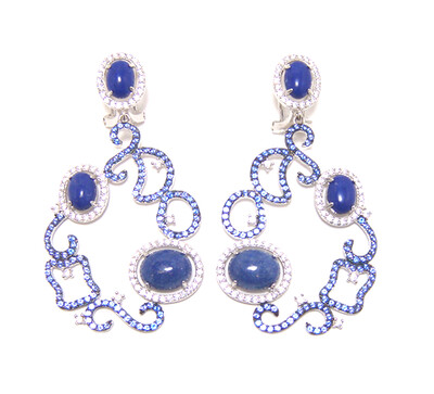 Lapis Lazulie &amp; Sodalite Dangle Earrings, 925 Sterling Silver, Platinum Embraced