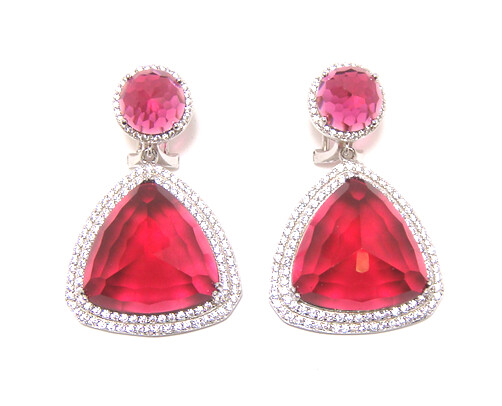 Simulated Ruby Antique Classy Earrings, 925 Sterling Silver, Platinum Embraced
