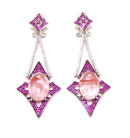 Melon Agate Drop Dangle Earrings, 925 Sterling Silver, Platinum Embraced