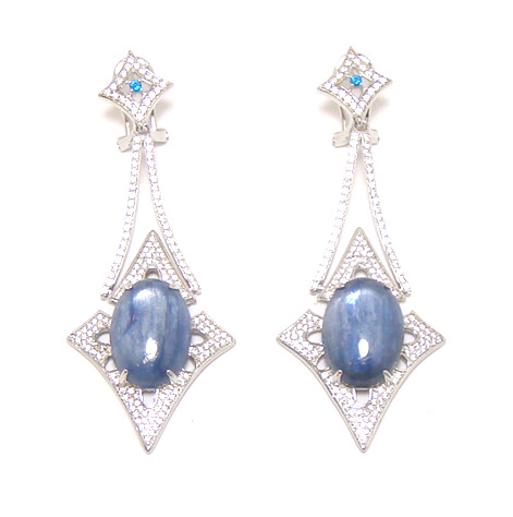 Blue Kyanite Drop Dangle Earrings, 925 Sterling Silver, Platinum Embraced