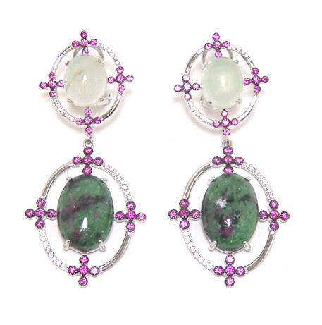 Ruby Zosite, Created Opal Dangle Earrings, 925 Sterling Silver, Platinum Embraced