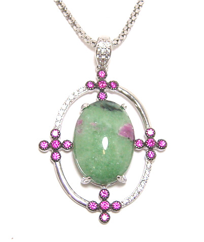 Ruby Zosite Dangle Pendant, 925 Sterling Silver, Platinum Embraced