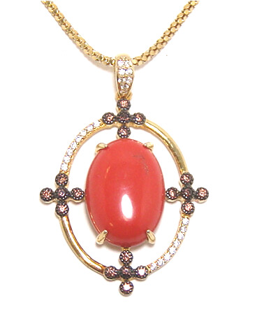 Coral Shell Pearl Dangle Pendant, 925 Sterling Silver, Yellow Gold Embraced