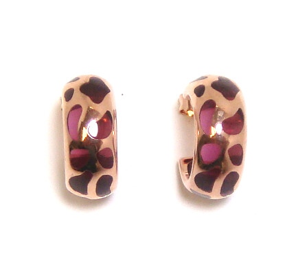 925 Sterling Silver Animal Print Resin Hoop Earrings 3/4L x 3/8&quot;W, Rose Gold