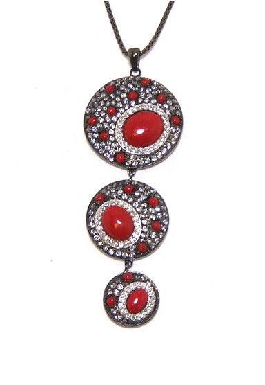 925 Sterling Silver Red Graduated Circle Dangle Pendant, Black Gold