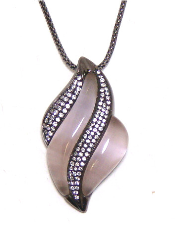 925 Sterling Silver Purple Cat&#39;s Eye Quartz Drop Pendant, Black Gold