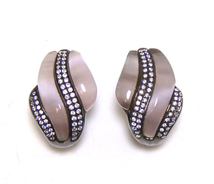 925 Sterling Silver Purple Cat&#39;s Eye Quartz Omega Back Earrings, Black Gold